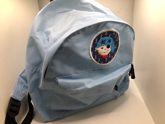  - Sehr schöner bestickter Rucksack für Kinder/ Kindergartentasche/ Rucksack Pirat hellblau