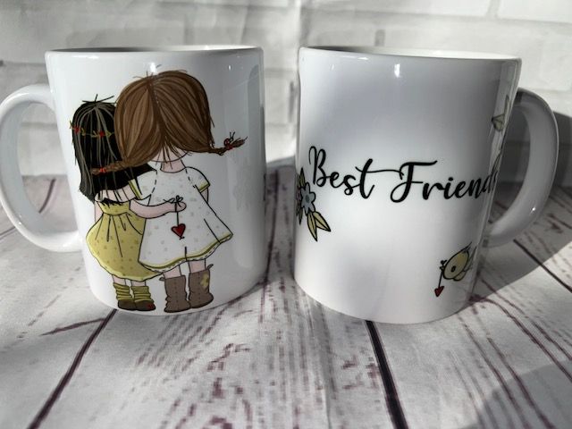  - Sehr schöne bedruckte Motto Keramik Tasse Beste Freunde, Best friends  zweiseitig bedruckt 