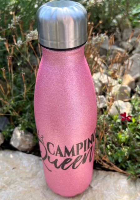  - Sehr schöne Glitzer Flasche  Geschenk, ca.500ml Edelstahlflasche,Pink Camper Queen