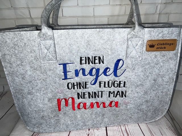  - Sehr schöne bestickte Filztasche/ Tragetasche/ Shopper Mama Mutter Muttertag Geschenk Engel