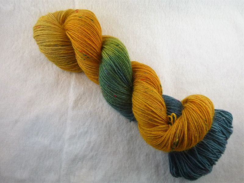  - Handgefärbte Sockenwolle Tweed (100gr /420m) Orange Blue