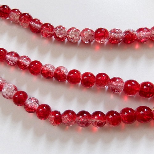  - 25 Crackle Perlen kristall und rot, rund, Größe 6mm zum Herstellen von Perlenschmuck