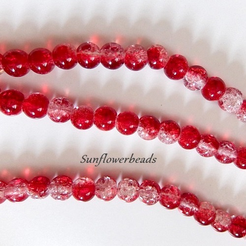  - 25 Crackle Perlen kristall und rot, rund, Größe 8mm zum Herstellen von Perlenschmuck