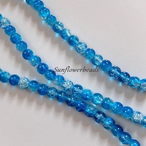  - 25 Crackle Perlen kristall und blau türkis, rund, Größe 6 mm zum Herstellen von Perlenschmuck 