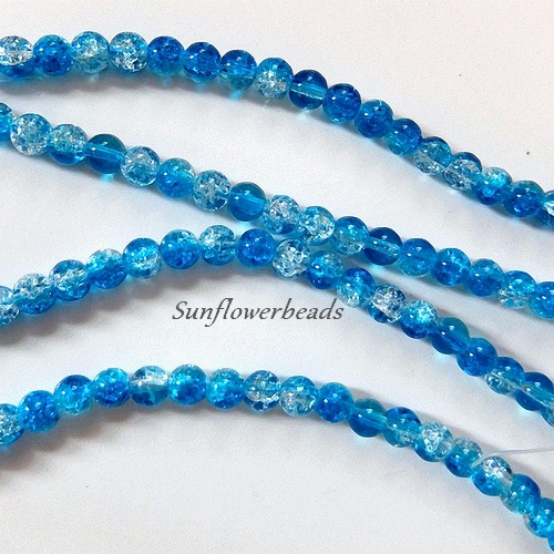  - 25 Crackle Perlen kristall und blau türkis, rund, Größe 8 mm zum Herstellen von Perlenschmuck  