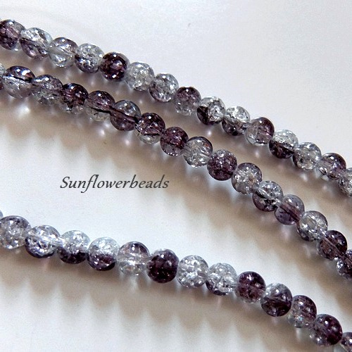  - 25 Crackle Perlen kristall und dunkelgrau, rund, Größe 8 mm zum Herstellen von Perlenschmuck   