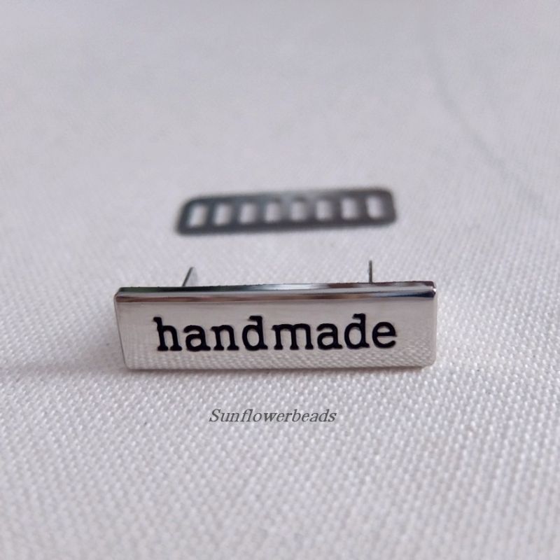  - Handmade Label aus Metall, silber, für Taschen, Geldbörsen