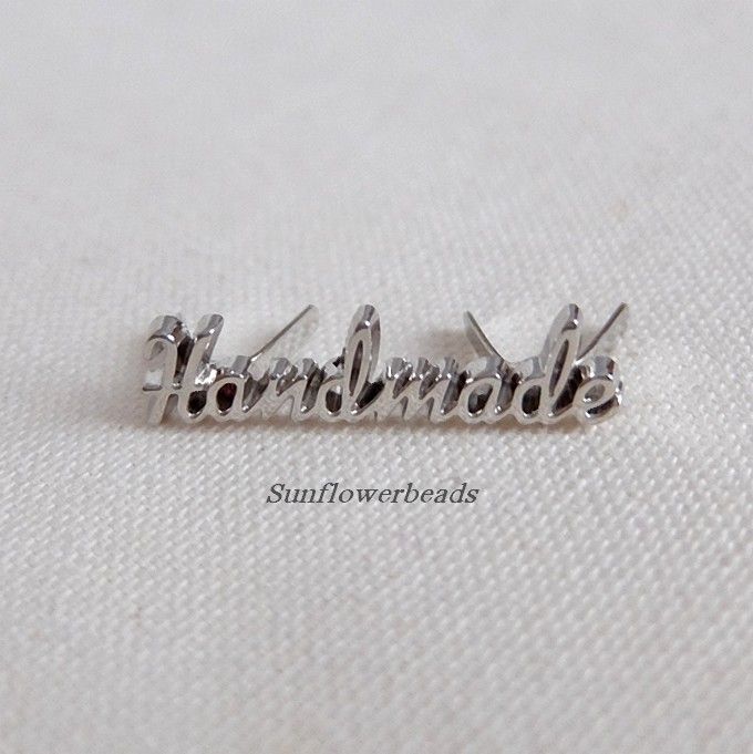  - Silbernes Handmade Label als Schriftzug aus Metall, für Taschen, Geldbörsen   