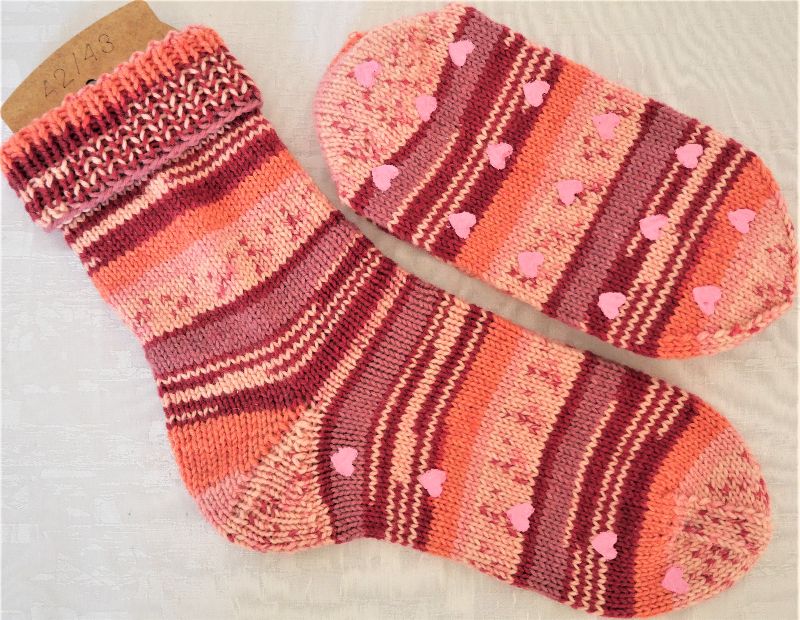  - Hausschuh-Socken Gr. 42/43 in pink/rosa-gestreift mit Stoppersohle