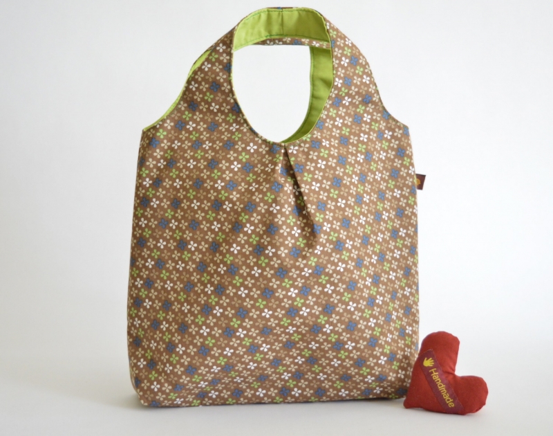  - Handtasche, Tasche, Baumwolltasche, Motiv Blumen, braun, grün