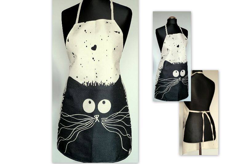  - Leinen Schürze Küchenwäsche Schürze Gardening natürlichen grauen Schwarz Katze  