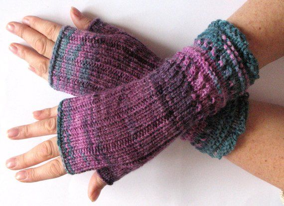  - Handstulpen Handschuhe Violett Grau Burgund  