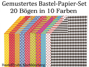 Gemustertes Bastel-Papier als Set, 20 Bögen in 10 Farben 250 g Kinderbasteln Karten Schachteln