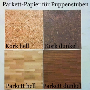 Puppenstubentapete -- Kork Hell-- Tapete für Puppenhaus Kork-Tapete Laminat Parkett-Papier Fußboden 4x, 15 x 15 cm