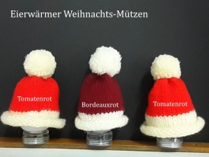 Eierwärmer Pudelmütze, Weihnachts-Mützen Weihnachtsmann-Mütze für´s Frühstücksei Tischdekoration, handgestrickt