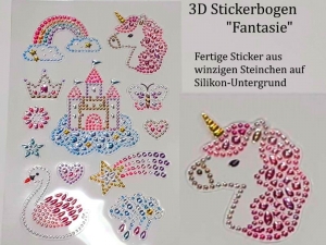 Sticker für Karten, 3D-Motive Einhorn & Fantasie, Papierbasteln, Aufkleber Kartengestaltung Kinder-basteln Regenbogen