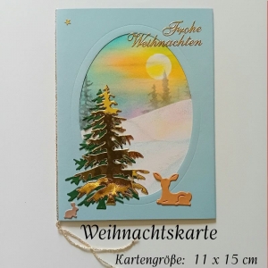 Weihnachtskarte, Frohe Weihnachten, Weihnachtsgrüße Festtagskarte Heiligabend handgemalte Winterlandschaft