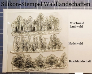 Silikonstempel, Clear-Stamper, transparent, Wald, Bäume, Landschaft, 3er-Set Karten-Gestaltung 
