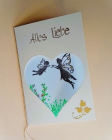 Muttertagskarte, Glückwunschkarte, Alles Liebe... in deutscher Sprache, Karte mit Umschlag Handarbeit Muttertag, Motherday Mutter Mutti Elfen