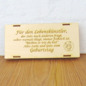 Geburtstagsgeschenk ♥ Schokoladenbox Holz ♥ Lebenskünstler ♥ Box B3-SLB2009 ♥ Kiste für Schokolade, Gutschein, Geldgeschenk 