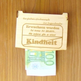 Wünschebox ♥ Jugendweihe Geschenk ♥ Geldgeschenk ♥ Holzbox mit Schlitz und Klappdeckel ♥ Wunschbox Erwachsen werden