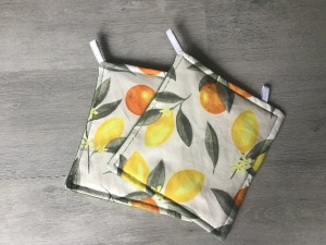 Topflappen Set ❤️ XL ❤️ zweilagig gefüttert  ❤️ Einzigartig ❤️ Unikat - Orangen/Zitronen 