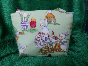 Ostertasche - kleine Einkaufstasche grün mit süßen Hasenmotiven 