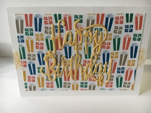 Glückwunschkarte zum Geburtstag mit Grusstext in Handarbeit gefertigt aus Karton 
