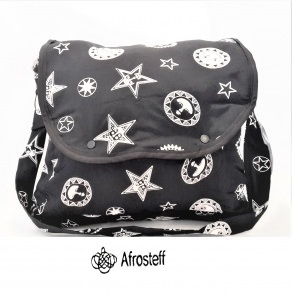 genähte Wickeltasche XL mit Sonne-Mond und Sterne-Motiv, Tasche, Babytasche, Utensilo  / Reisetasche/ Strandtasche 