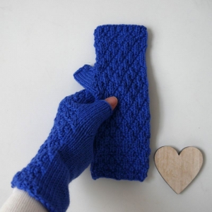 Fingerlose Handschuhe SARA kobalt blau Stulpen aus Wolle handgestrickt von zimtblüte   