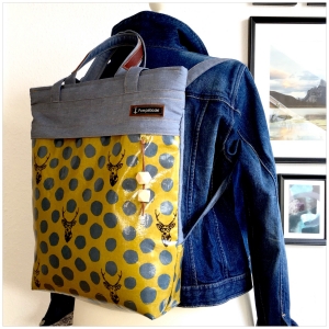  ★ Rucksacktasche ★ in heller Jeansoptik und japanischen Wachstuch