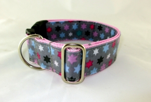 Hundehalsband Pink Star Halsband Hund abwaschbar wasserfest mit Klickverschluss Metall oder Kunststoff Verschluss wahlweise Zugstopp 