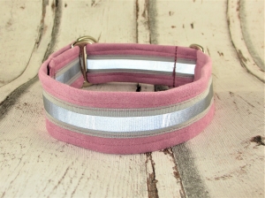 Hundehalsband Nightwalk rosa reflektierend weiches Halsband mit Reflektoren verstellbar Zugstopp wahlweise Klickverschluss Kunststoff oder Metall 