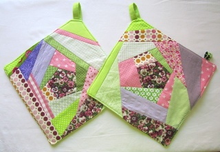 Topflappen, Topflappen - Set  Crazy rosa Viola, Patchwork, Crazy Patchwork,