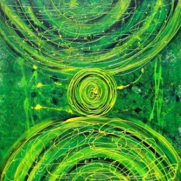 Acrylbild GRÜNER KOSMOS Acrylmalerei Gemälde abstrakte Malerei Wanddekoration grünes Bild  Kunst direkt vom Künstler auf Keilrahmen Unikat