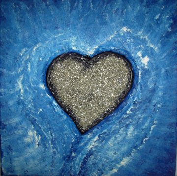Acrylbild SILBERHERZ Collage Herzbild handgefertigtes Geschenk zum Valentinstag Muttertag Jahrestag Herz Herzbild blaues Bild