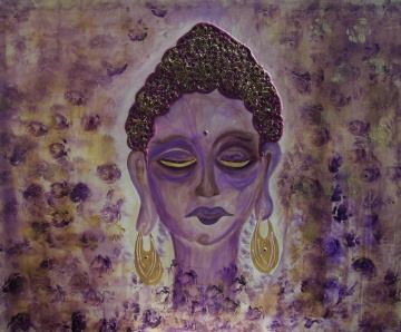 Acrylbild ERWACHENDER BUDDHA Acrylmalerei Gemälde Wanddeko abstrakte Kunst Malerei  abstraktes Bild lila Gemälde purpur asiatisch 