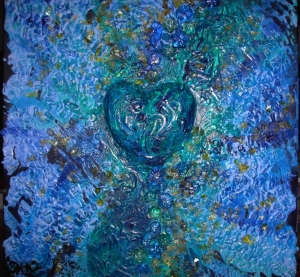 Acrylbild DEEP BLUE HEART Geschenk Valentinstag  Muttertag Malerei Kunst Unikat Keilrahmen Herzbild