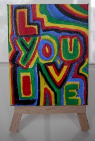 Acrylbild I LOVE YOU Acrylmalerei Herzbild abstrakte Malerei Minibild Keilrahmen Staffelei Geschenk Vatertag Muttertag Valentinstag 