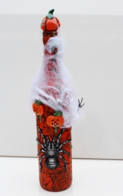 Dekoflasche HALLOWEEN Upcycling Flasche Flaschenkunst Dekoration Collage  Herbstdeko Halloweendeko