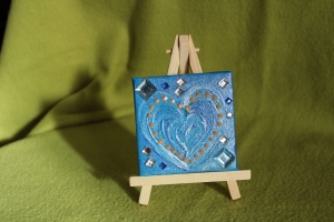 Minibild ZARTBLAUES HERZ  Acrylmalerei Keilrahmen Staffelei Geschenk zu Ostern Muttertag Valentinstag für Verliebte 