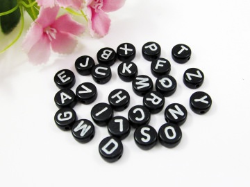 100 Buchstabenperlen 7mm, aus Acryl, Zufalls-Mischung* 3130.180714.123511_buchstaben-rund-schwarz