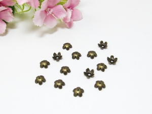 50 Perlenkappen 6,5mm in Blumenform, Farbe bronze