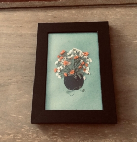 Holzbilderrahmen, Fotobilderrahmen - Unikat - Echte gepresste Schleierkrautblüten in einer Vase