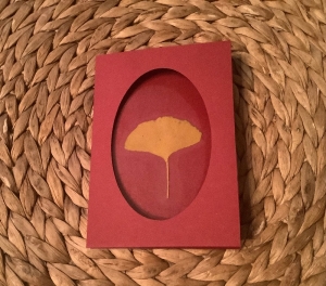 Passepartoutkarte, Grußkarte mit echten Blüten - Ginkgoblatt - 