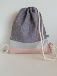 Turnbeutel/Festivalbag Würfel grau/silber/rosé