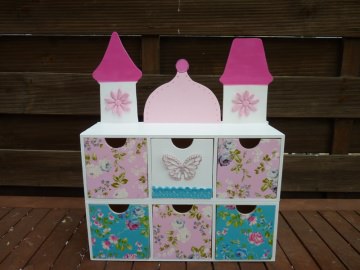 Schubladenbox Schloß aus Holz, Aufbewahrung für Schmuck, Geschenk für Mädchen, Geburtstagsgeschenk, Kinderzimmerdekoration