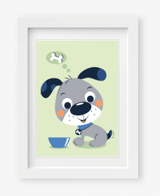 Kinderzimmerbild / Kinderposter Hund mit Napf-A4-pastellgrün-by palundu 