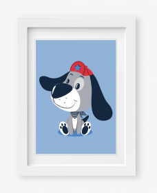 Kinderzimmerbild / Kinderposter Hund mit Cap-A4-blau-by palundu   