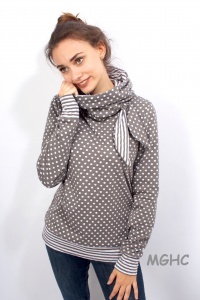 ♥︎Pulli COCO liebevoll von Hand genäht aus hochwertigen Feinstrick mit Punkten und Streifen Taupe Damen  in Grösse S/M/L/XL  bestellen ♥︎  